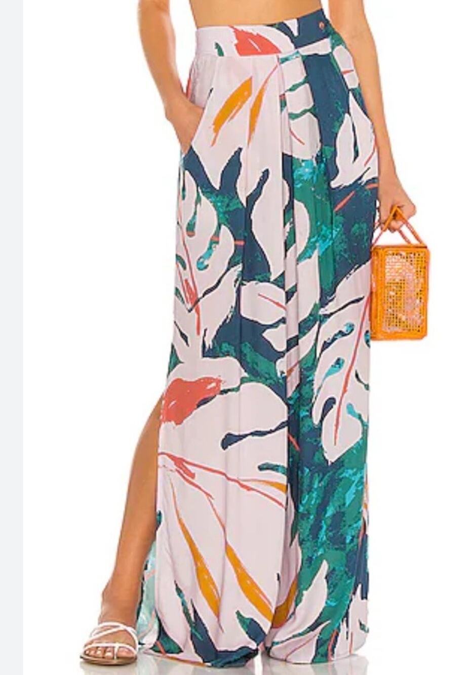 Maaji Genie In A Bottle Tropical Print Wide Leg Pants Blue Resort Size Medium